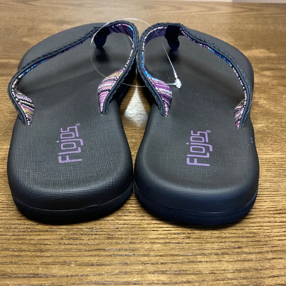 Flojos Black Sandals with Purple Logo and Multicolor Woven Trim - Picture 6 of 8